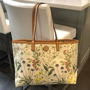 Tory Burch Floral Leather Tote